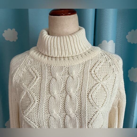 White wool fisherman sweater turtleneck- M - Picture 2 of 4